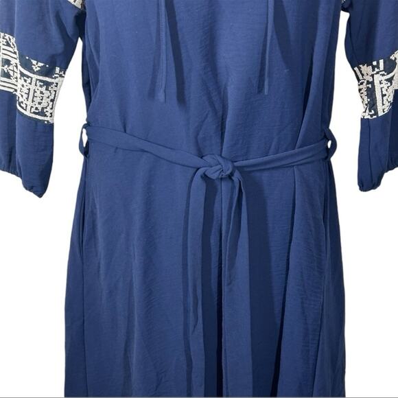 Anthropologie Octavia Embroidered Belted Boho Mini Dress Medium – Blue & White - Picture 4 of 11